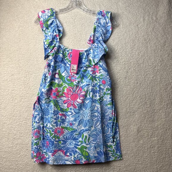 NWT Lilly Pulitzer Zoya Ruffle Romper Frenchie Blue Suns Out, Org $198 Size 4 - Picture 1 of 8